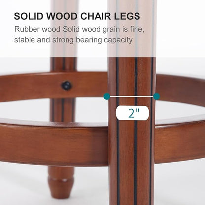 Cow top Leather Wooden Bar Stools, 29.5" Bar Height Bar Chair with Back, 180 Degrees Swivel Barstools Chair for Home Kitchen Counter,Dining Room (Black-2pcs, Bar Height-Seat Height 29.5”)