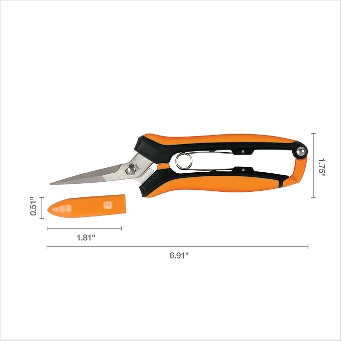 Fiskars Curved Micro-Tip Pruning Snips - 6" Garden Shears with Sheath and SoftGrip Handle - Yard and Garden Tools - Orange/Black