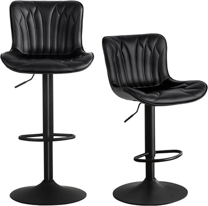 YOUNUOKE Bar Stools Set of 2 Black Barstools Adjustable Counter Height Stools 24 inch Swivel Modern Bar Stool with Back for Kitchen Island