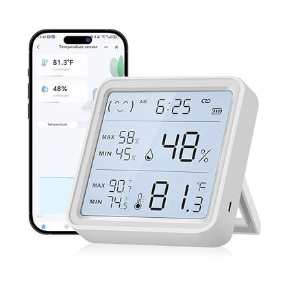 eMylo WiFi Thermometer Hygrometer, Wireless Indoor Humidity Monitor for Room, Smart Temperature Sensor with App Control, Large LCD Display with Light, Notification Alerts, Free Data Storage Export