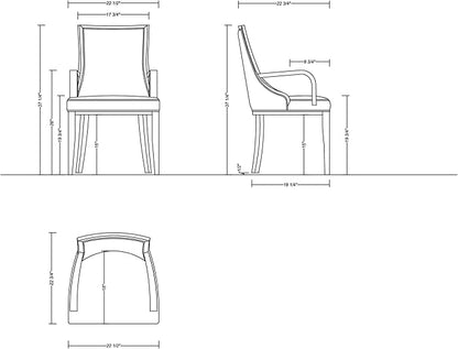 Manhattan Comfort Grand Faux Leather Dining Chairs with Arms, Padded Wingback Seat, Fine Rectangular Stitching and Solid Wood Frame, Set of 2, Light Grey