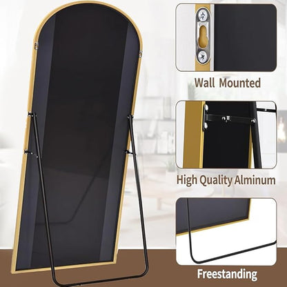 OGCAU Floor Full Length Mirror, 81"x41" Arched-Top Hanging or Leaning, Standing Mirror, Full Body Wall Mounted with Aluminum Frame for Living Room (Gold)