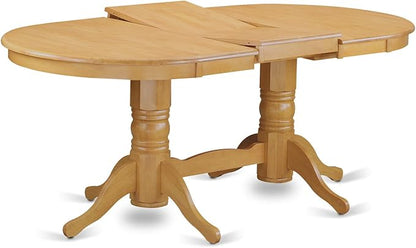 East West Furniture VAAB9-OAK-04 9 Piece Dining Table Set Includes an Oval Dining Room Table with Butterfly Leaf and 8 Light Tan Linen Fabric Parsons Chairs, 40x76 Inch, Oak