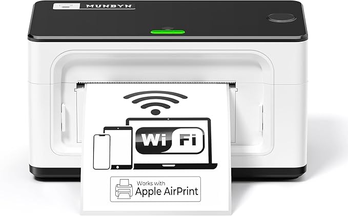 MUNBYN Wireless Wi-Fi Thermal Printer Shipping Label Printer, Compatible with AirPrint iPhone, iPad, MacOS, Android Windows Suit for Small Business, Etsy, Ebay, USPS, No Ink, Fast & Clear Printing