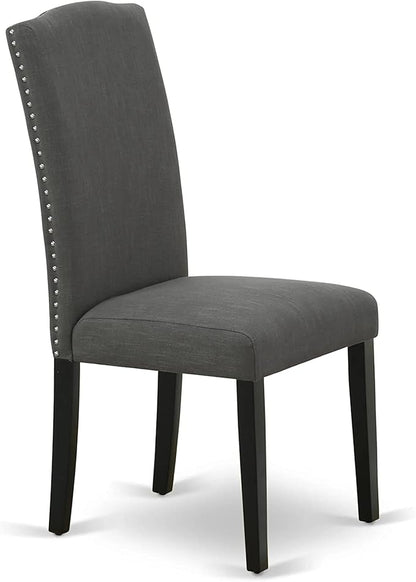 East West Furniture SHEN3-BLK-20 3 Piece Dining Room Set Contains a Round Kitchen Dining Table with Pedestal and 2 Dark Gotham Linen Fabric Upholstered Chairs, 42x42 Inch, Black