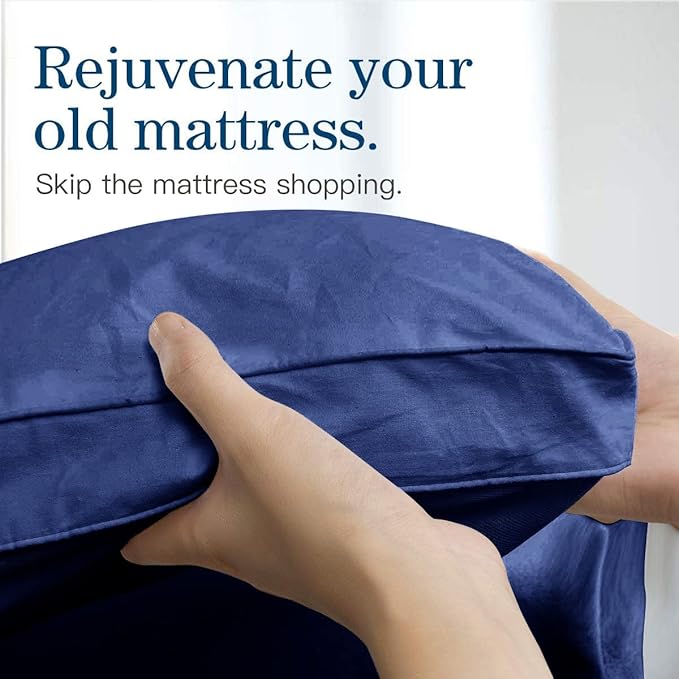 COONP California King Mattress Topper, Extra Thick Pillowtop, Cooling Plush Mattress Pad Cover Bed Topper Protector with 8-21 Inch Deep Pocket (Navy Blue, California King)