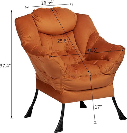 HollyHOME Modern Fabric Large Lazy Chair, Accent Oversized Comfy Reading Chair, Thick Padded Cozy Lounge Chair with Armrest, Leisure Sofa Chair for Living Room, Bedroom, Dorm, Reddish Brown