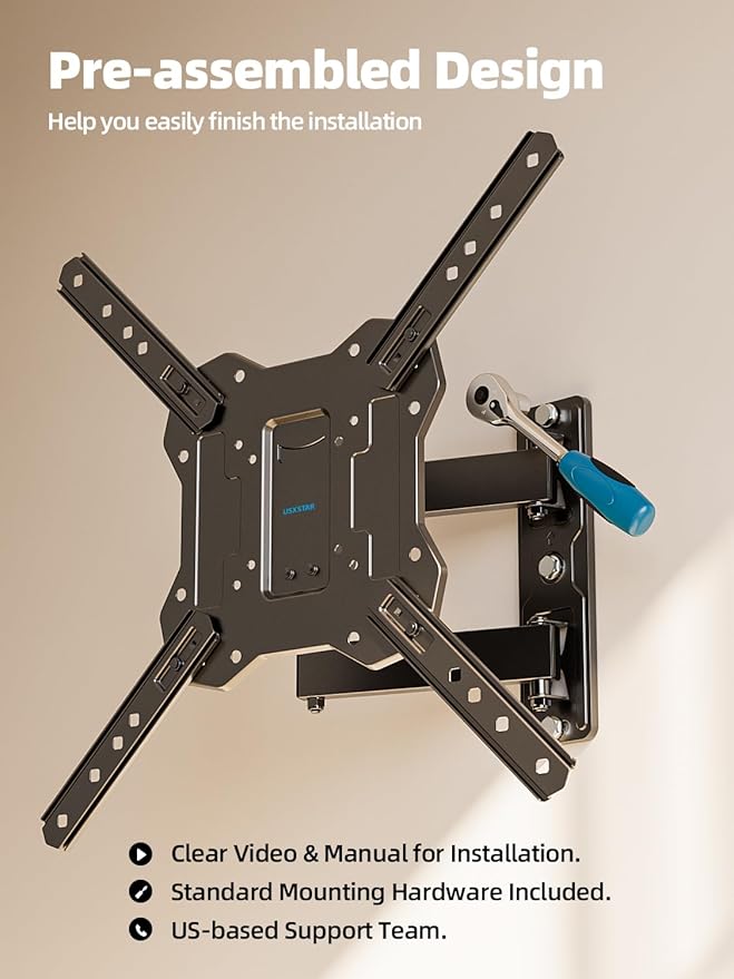 UL Listed Full Motion TV Wall Mount for 26-60 Inch TV Mounts Up to 77 lbs, Max VESA 400x400mm, Wall Mount TV Bracket with Swivel, Tilting, Leveling Adjust & Extendable Arm