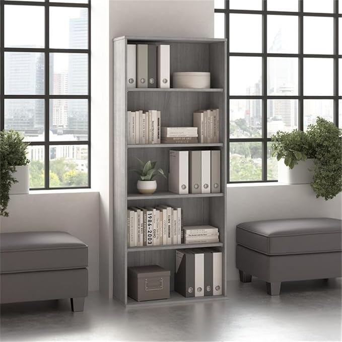 Bush Business Furniture Hustle Tall 5 Shelf Bookcase in Platinum Gray, Large Bookshelf for Home, Living Room, and Professional Office