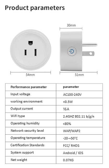 Smart Plug, WiFi Outlet Compatible with Alexa & Google Assistant, Outlet 16A/2200W Max, Home Automation, APP Remote Control, Timer&Schedule, No Hub Required, 2.4G Wi-Fi Only, 4 Pack