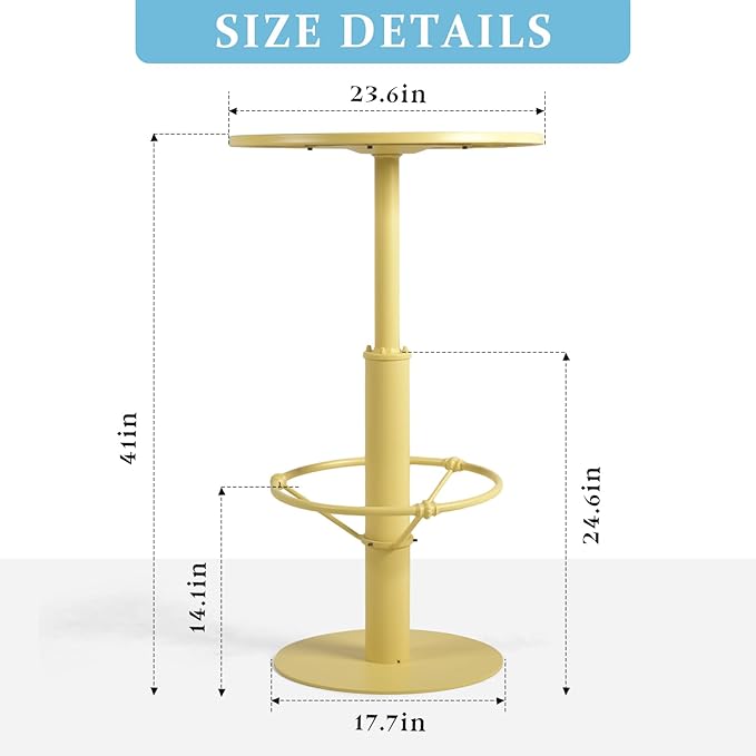 42" Tall Modern Industrial Bar Table-23.6" Dia Round Metal Top Standing Pub Cocktail Bistro Table-Indoor Outdoor Patio-Commercial Grade, Heavy Duty (Lemon-Yellow)