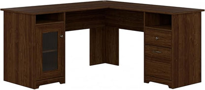 Bush Furniture Cabot L Shaped Computer Desk in Modern Walnut | Corner Table with Drawers for Home Office