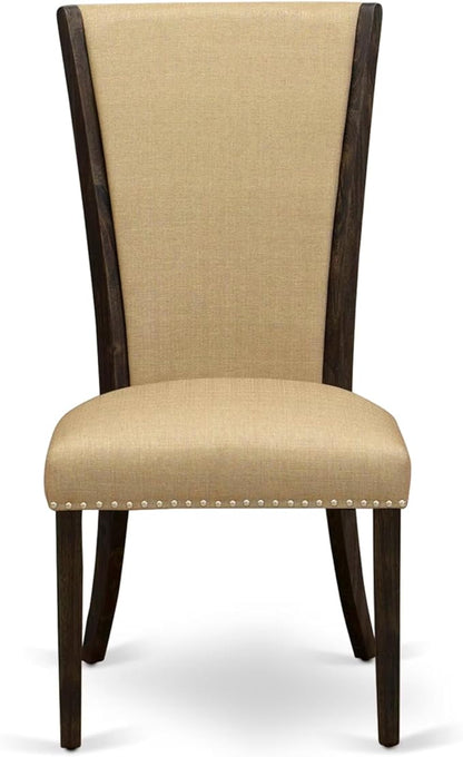 East West Furniture V797VE703-7 7 Piece Kitchen Table & Chairs Set Consist of a Rectangle Dining Room Table with V-Legs and 6 Brown Linen Fabric Upholstered Chairs, 40x72 Inch, Multi-Color