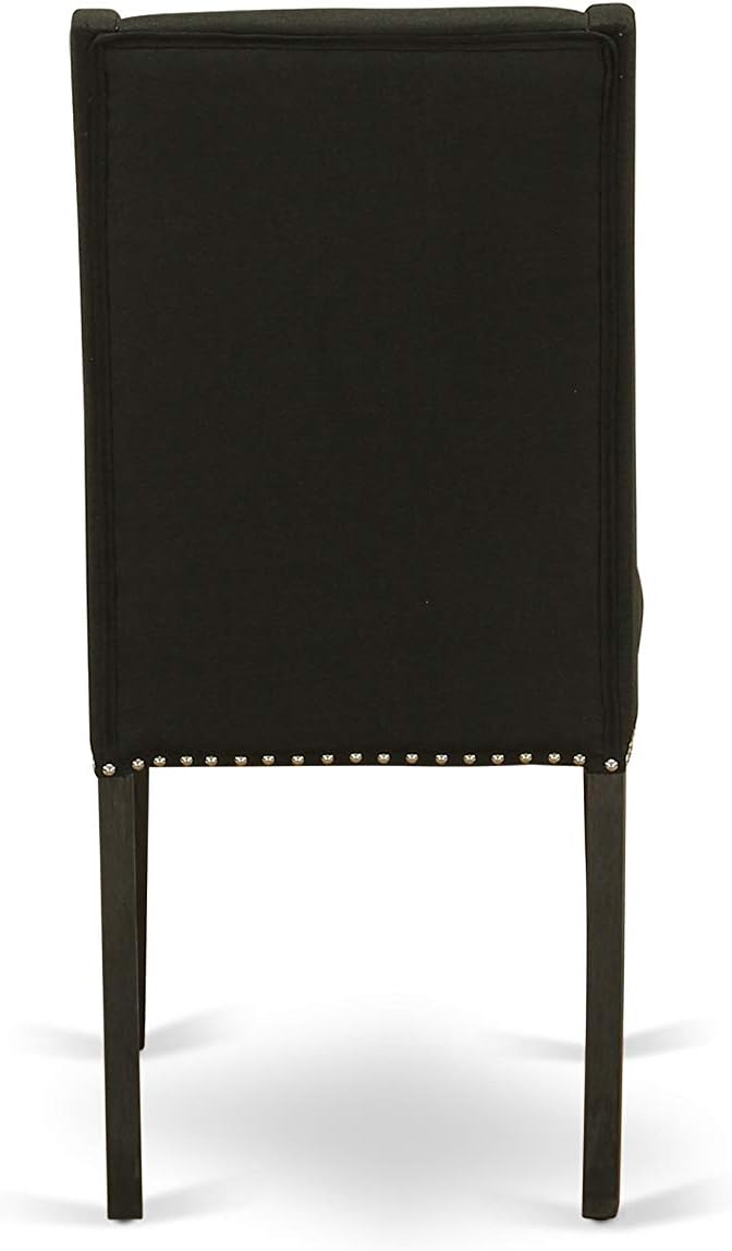 East West Furniture X627FL624-7 7 Piece Modern Dining Table Set Consist of a Rectangle Wooden Table with X-Legs and 6 Black Linen Fabric Upholstered Chairs, 40x72 Inch, Multi-Color