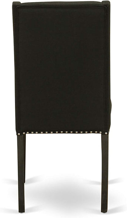 East West Furniture X627FL624-7 7 Piece Modern Dining Table Set Consist of a Rectangle Wooden Table with X-Legs and 6 Black Linen Fabric Upholstered Chairs, 40x72 Inch, Multi-Color