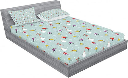 Ambesonne Ice Skates 2 Pack Fitted Sheet & Pillow Sham Set, Colorful Human on Ice, 4 Pcs Bedding Decor, Package Contains 2 Queen Size Fitted Sheets & 4 Pillow Covers, Pale Seafoam Multicolor