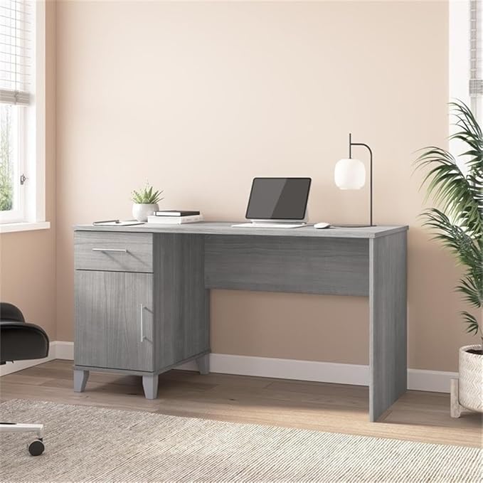 Bush Furniture Somerset 54W Office Desk with Drawer and Storage Cabinet in Platinum Gray | Computer Table for Home Office Workspace