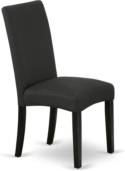 East West Furniture V627DR124-9 9 Piece Dining Set Includes a Rectangle Dining Room Table with V-Legs and 8 Black Color Linen Fabric Upholstered Parson Chairs, 40x72 Inch, Multi-Color