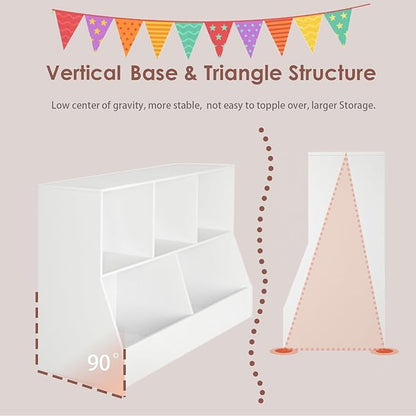 DINZI LVJ Toy Storage Organizer, Kids Bookshelf, Wood Toy Storage Cabinet, 5 Cubby Children Bookcase, 43.3" L Toddler Book Shelf for Playroom, Living Room, Nursery, Hallway, School, White