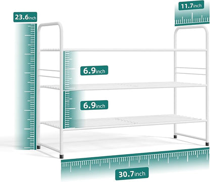 SUFAUY 3 Tier 33" Wide White Metal Shoe Rack for Closet, Stackable