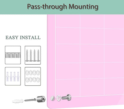 Acrylic Calendar Dry Erase Board for Wall,15.7''x11.8'',Pink Monthly Calendar Whiteboard for Home,Office, School