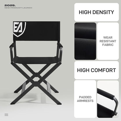 EVER ADVANCED Aluminum Lightweight Directors Chair Foldable, Folding Studio Movie Chairs Camping Event Vendor Chair, 19" Seat Height Black Fabric/Grey Frame, Support 350lbs
