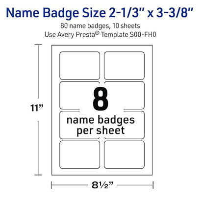 Avery Printable Christmas Adhesive Name Badges, Rectangle, 2-1/3" x 3-3/8", Pre-Printed Metallic Gold Border with Holly Design, Matte White, Laser & Inkjet Compatible, 80 Total