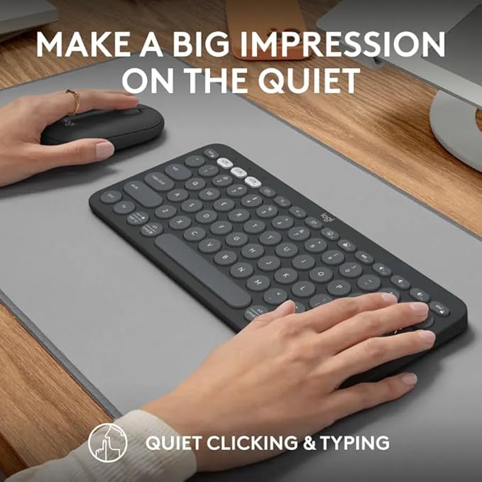 Logitech Pebble 2 Combo Wireless Keyboard and Mouse Bundle, Compact Slim Design, Bluetooth & Logi Bolt, Silent Scissor Keys, Multi-Device Pairing, Windows Mac iPad Chrome - Graphite, Includes Cloth