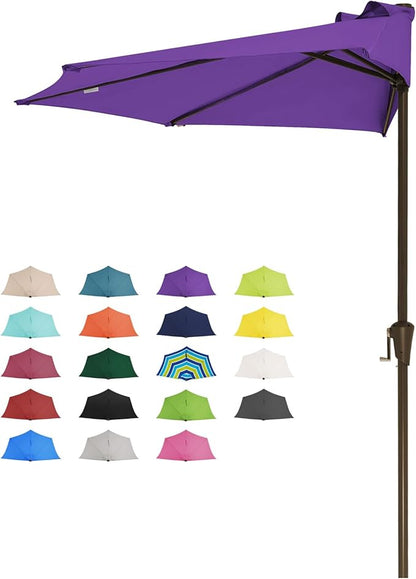 JEAREY 9ft Half Umbrella Outdoor Patio Umbrella Market Umbrellas with Crank, 1/2 Round Wall Umbrella 5 Sturdy Ribs UV Protection for Pool Garden Balcony Deck, Grape Purple