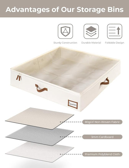 StorageWorks Underbed Storage Box, Under Bed Clothes Organizer With Sturdy Structure and Ultra Thick Fabric, 33" L x 31" W x 6 ¾ "H, 2 pack