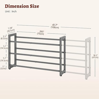 FAVOOSTY 3-Tier Expandable Shoe Rack, Adjustable Shoe Shelf Storage Organizer Space Saving Metal Free Standing Shoe Rack for Entryway Closet Doorway, Silver Grey