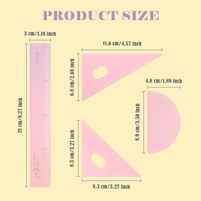 BAYTORY 12Pcs Transparent Ruler Set, Shatterproof Colorful Acrylic Rulers, Clear Lightweight Geometry Set, Student Stationery Measuring Tool, for School and Office (Macaroon Colors)