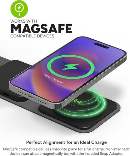 mophie Wireless 3 in 1 Travel Magnetic Wireless Charging Station, Multiple Devices, Compatible with Apple iPhones, Google, Samsung Devices, AirPods, BYO Watch Charger. (Watch Charger not Included)