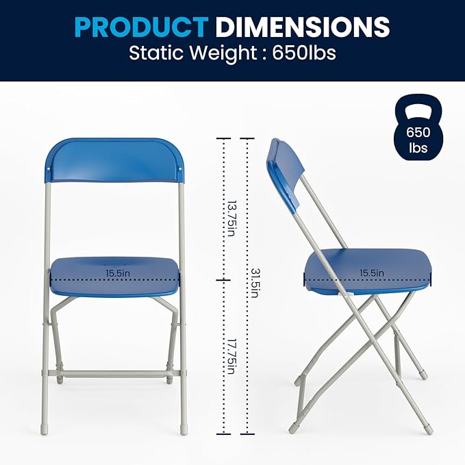 Flash Furniture Hercules Series Plastic Folding Chair - Blue - 6 Pack 650LB Weight Capacity Comfortable Event Chair-Lightweight Folding Chair