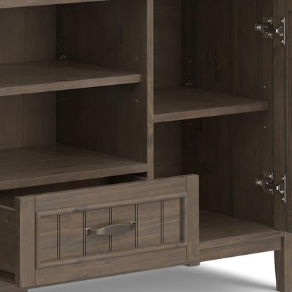 SIMPLIHOME Lev SOLID WOOD 53 Inch Wide Contemporary TV Media Stand in Smoky Brown for TVs up to 60 Inches, For the Living Room and Entertainment Center