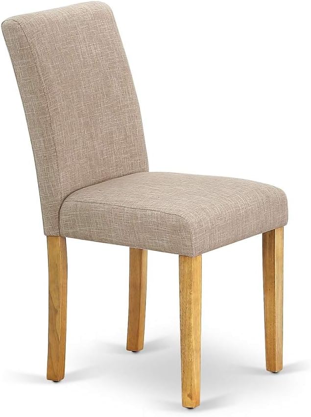 East West Furniture CAAB7-OAK-04 7 Piece Modern Dining Table Set Consist of a Rectangle Wooden Table and 6 Light Tan Linen Fabric Upholstered Chairs, 36x60 Inch, Oak