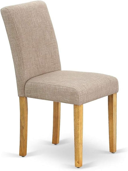 East West Furniture CAAB7-OAK-04 7 Piece Modern Dining Table Set Consist of a Rectangle Wooden Table and 6 Light Tan Linen Fabric Upholstered Chairs, 36x60 Inch, Oak