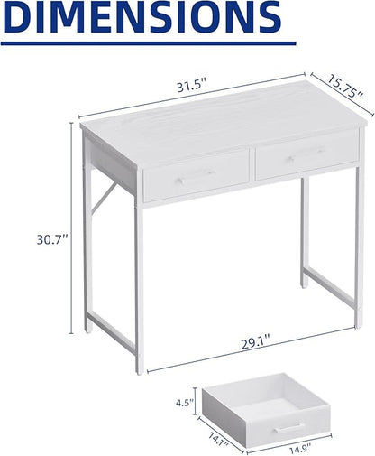 Pamray 32 Inch Small Computer Desk with 2 Drawers for Bedroom Study Writing Home Office Table for Small Spaces Red