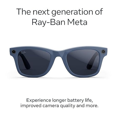 Ray-Ban Meta (Gen 2), Wayfarer Large, Shiny Cosmic Blue | Smart AI Glasses for Men, Women — 2X Battery Life — 3K HD Resolution — 12 MP Ultra-Wide Camera, Audio, Video — Transitions® Sapphire Lenses