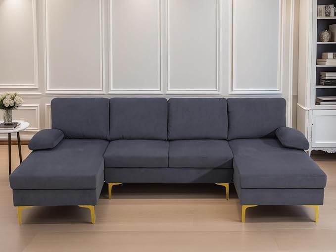 Modular Sectional Sofa, U Shaped Couch with Double Chaise, 6 Seat Comfy Sectional Couches for Living Room, Modern Lounge Modular Couch for Apartment, Dark Blue