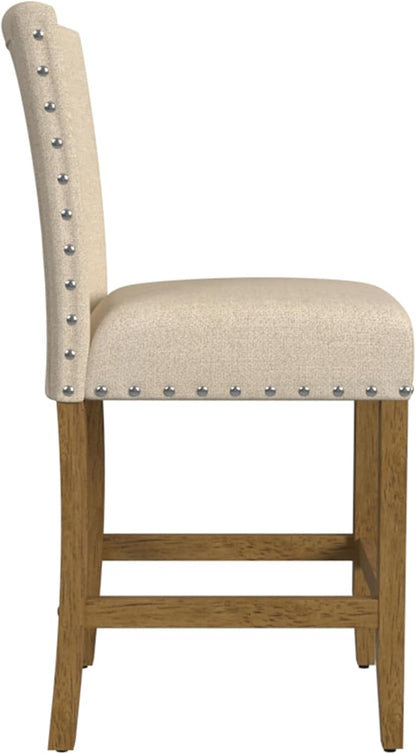 HomePop Home Decor | Nailhead Trim Counter Height Bar Stools | 24 Inch Bar Stools | Decorative Home Furniture (Flax Tan)