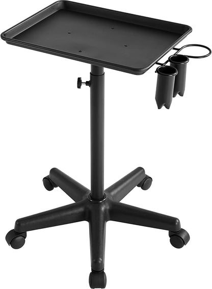 Yaheetech Rolling Salon Tray - Aluminum Trolley Cart Equipment on Wheels & Adjustable Height Mobile Beauty Salon Spa Stools Service Instrument Storage Tray w/Accessory Caddy - Black