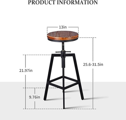 Set of 2 Industrial Vintage Kitchen Bar Stools Counter Height 25.6-31.5-inch Adjustable Stool for Pub,Kitchen,Home