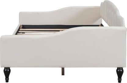 Full Size Upholstered Tufted Daybed,Linen Sofa Bed,Easy Assemble & No Box Spring Needed,Perfect for Small Space,Bedroom,Livingroom,Guest Room, Beige