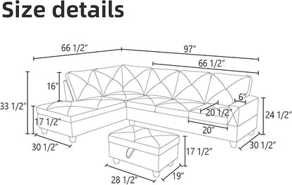 Leather Sectional Couch, Modern L Shaped Couches for Living Room, Comfy 4 Seat Modular Sectional Sofa with Ottoman Storage for Bedroom Apartment, Orange