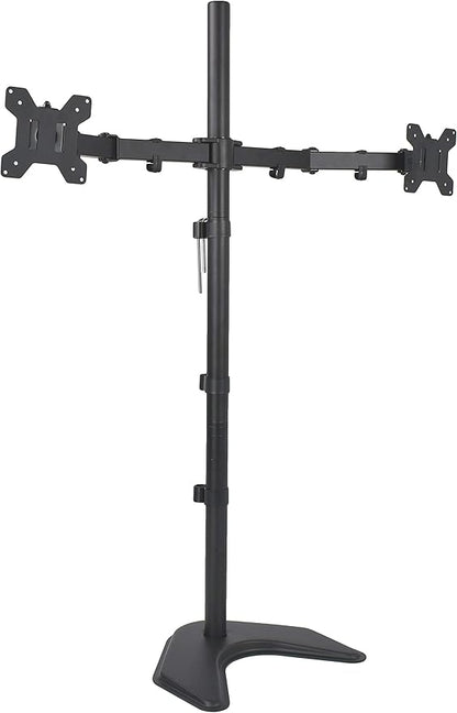 VIVO Dual 13 to 27 inch LED LCD Monitor Free-Standing Desk Stand, Holds 2 Screens, Heavy-Duty Fully Adjustable Arms with Max VESA 100x100mm, Extra Tall 40 inch Pole, Black, STAND-V012F