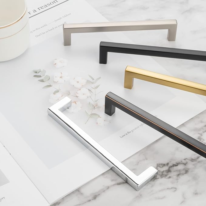 KOOFIZO 30-Pack Solid Square Bar Cabinet Handle - Brushed Gold Furniture Pull, 6.3 Inch/160mm Screwhole Distance for Kitchen Cupboard Door, Bedroom Dresser Drawer, Bathroom Wardrobe Hardware