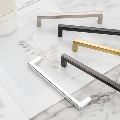 KOOFIZO 20-Pack Solid Square Bar Cabinet Handle - Brushed Gold Furniture Pull, 6.3 Inch/160mm Screwhole Distance for Kitchen Cupboard Door, Bedroom Dresser Drawer, Bathroom Wardrobe Hardware