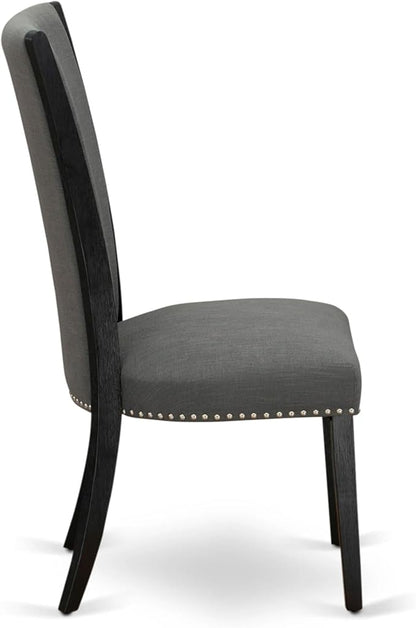 X12VE-0C6-50 - 14-Pc Dining Room Set a Rectangular Dining Table with a coffee Table and 12 Dark Gotham Grey Linen Fabric kitchen Chair, 39x120 Inch, Wire Brushed Black