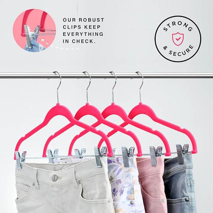 Home-it 10 Pack Clothes Hangers with Clips Pink Velvet Hangers use for Skirt Hangers Clothes Hanger Pants Hangers Ultra Thin No Slip